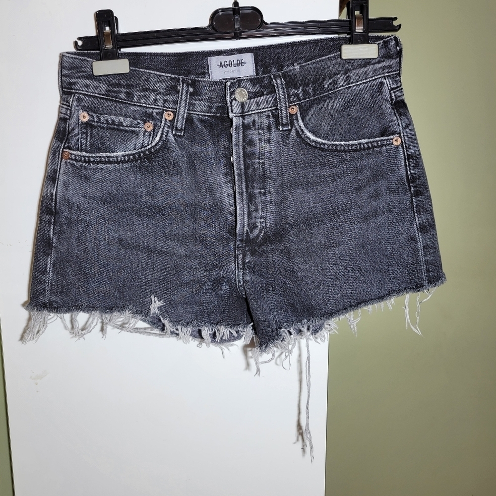 Agolde parker denim cut off jean shorts black size 25 - Picture 2 of 6